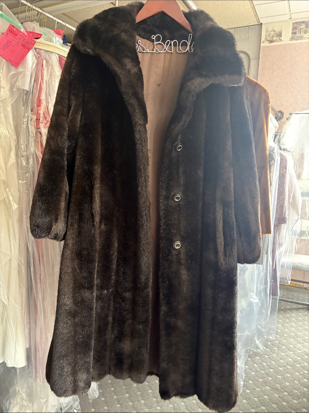 Women's Dark Brown Faux Fur Long Trench Coat - Classic Elegant Outerwear